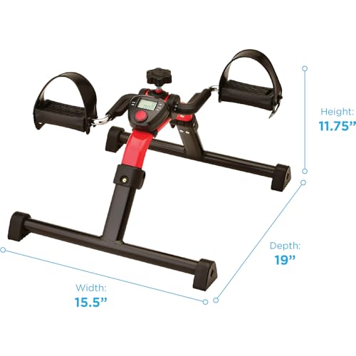 NOVA Medical Products Pedal Exerciser with Digital Display Tracker, Foldable Hand and Foot Cycle Exerciser, Great for Home, Office or Travel, Red