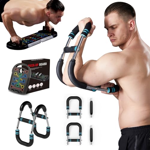 HOTWAVE Push Up Board with Twister Arm Exerciser, Portable Foldable 20 in 1 Push Up Bar at Home Gym & Adjustable Spring Workout Bar, Forearm Triceps Chest Enhanced Exercise Strengthener