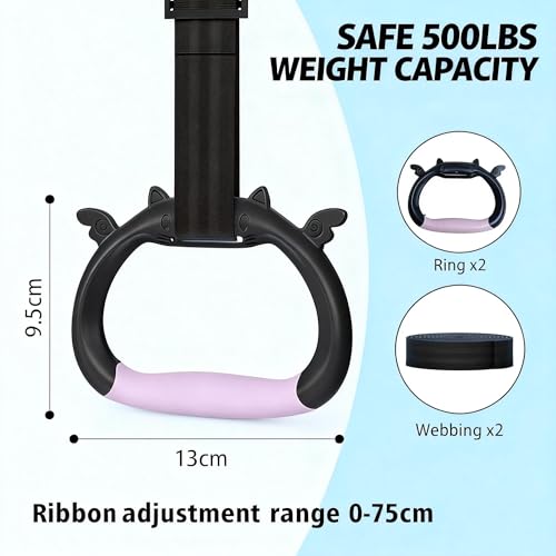 New Professional Gymnastic Rings,Both for Adults and Kids,Support 550 LBS,Home Fitness Equipment,Indoor and Outdoor Pull-up Bar for Stretching and Height Increase,with Adjustable Straps - color: Pink