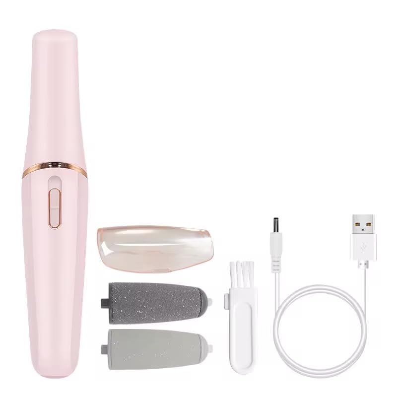 Electric Foot File, Rechargeable Callus Remover with 2 Roller Heads, Dual Speed, Pink