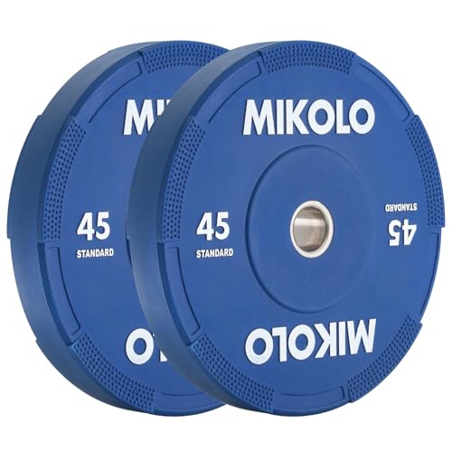 Mikolo Olympic Bumper Plates Set, 100% High-Density Low-Bounce Rubber Weight Plates with Steel Inserts, IWF Color-Coded Quiet Barbell Plates for Deadlifts, Squats & Home Gym Strength Training (Weights: 45 * 2-230LB) - style: 45LB PAIR