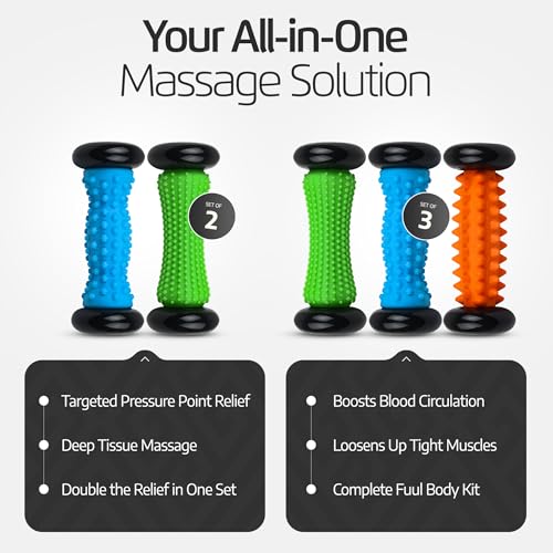 Logest Foot Massage Roller - for Trigger Point Therapy, Injury Rehabilitation & Deep Tissue Massage - Prevent Stiffness & Improve Strength - Silicon with Nodules (Blue - Green 2 Pack) - color: Blue - Green 2 Pack