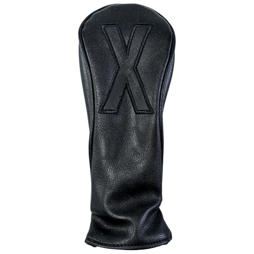 Golf Club Covers – Blackout Leather Driver Headcover, Fairway Wood, 3 Wood, Hybrid, Fits Mallet Blade Putter Head Covers Alignment Stick Cover - size: HYBRID