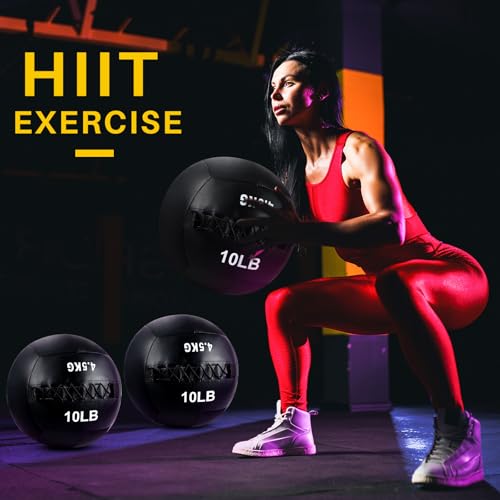 Lunmon Soft Wall Medicine Ball for Exercise Fitness Slam Weighted Med Ball with Non Slip Grip for Slamming Workout Strength Conditioning Core Training Lunge and Partner Toss - size: 10 Lbs