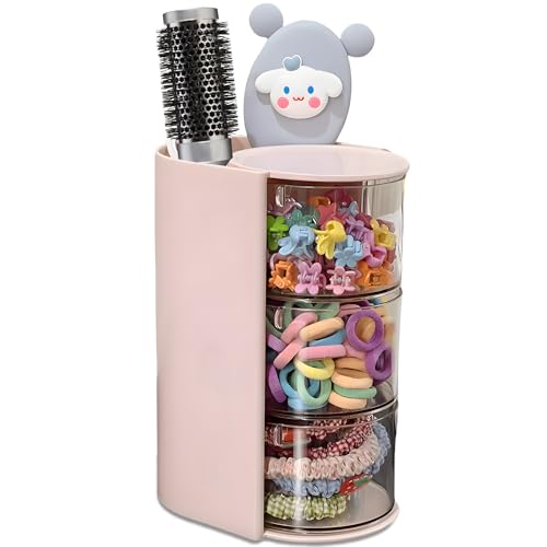 Azurphoric Hair Accessories Organizer with Hair Brush Holder, Rotatable Makeup Brush Holder for Necklaces, Earring, Bracelet, Ring, Makeup Brushes, Hair Clip and Hair Accessories (Pink, 3-Layer) - color: Pink, size: 3-Layer