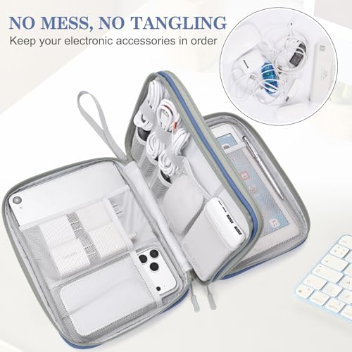 FYY Electronic Organizer, Travel Tech Pouch Bag, Extra Large, Blue Quilted | Wrist Strap, Waterproof, Double Layers Electronics Travel Case for iPad, Cord, Laptop Charger, Daily and Business Trips Use - color: Blue Quilted, size: Extra Large