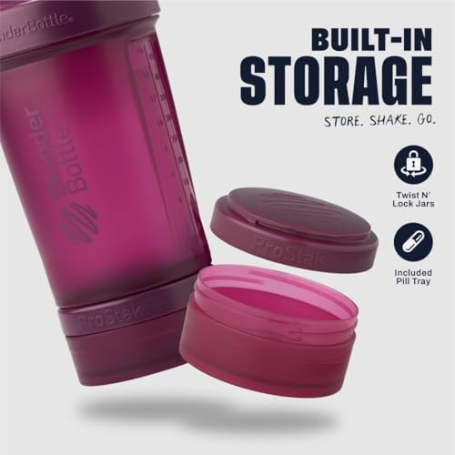 BlenderBottle Shaker Bottle with Pill Organizer and Storage for Protein Powder, Classic V2 ProStak System, 22-Ounce, Plum - color: Plum
