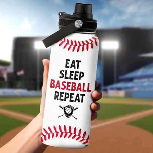 Baseball Water Bottle 32 Oz - Insulated Stainless Steel Sport Bottles with Lid - Baseball Men Players Fan Coach - color: Baseball 3