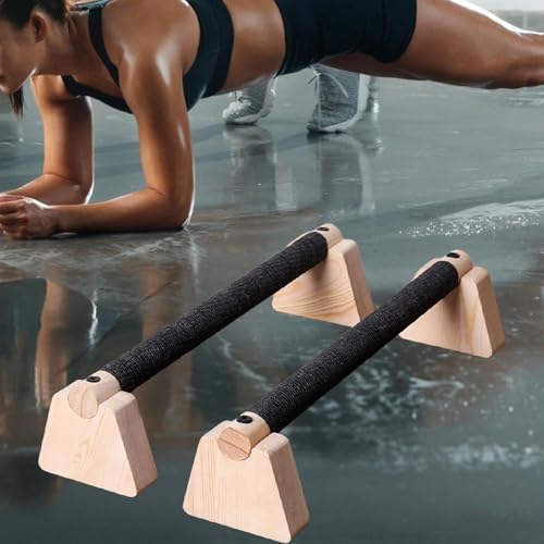 Wooden Push Up Bars, 2-Piece 35CM Parallettes with Non-Slip Base for Home Gym Bodyweight Training