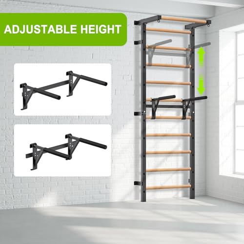 Swedish Stall Bars 2"x2" with 1" Holes, Wall Mounted Wood Gym Ladder for Suspension Training, Home Gym, Calisthenics, Physical Therapy, School & Clinic - color: Dip Bar Attachment Only