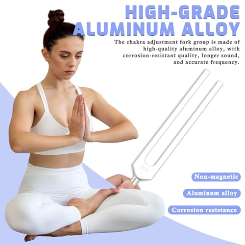 Tuning Fork Medical Sound Healing Set of 8 (256 Hz, 288 Hz, 320 Hz, 341.3 Hz, 384 Hz, 426.6 Hz, 480 Hz, 512 Hz), Unweighted Aluminum Chakra Forks with Reflex Hammer, Storage Bag and Exquisite Package - color: 8 Pcs - Silver