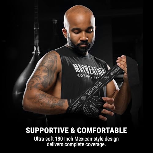 Hayabusa Mayweather Stretch Hand Wraps for Men and Women, 180 inches - color: Black
