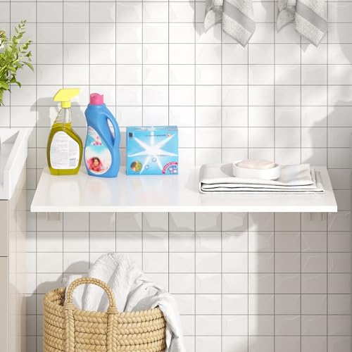 Need Small Fold Down Table Wall Mounted Heavy Duty Small Folding Wall Table Length 30 inches Width 20 inches Perfect Addition to Laundry Room/Home Bar/Kitchen & Dining Room AC15DW(7650) - color: White Desktop & White Folding Shelf Brackets, size: L30" * W