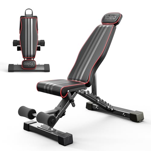 YOLEO Adjustable Weight Bench with Bench Press Stand, Foldable Workout Bench with Extended Head/Elbow Pad(for Users up to 7') - color: Black2