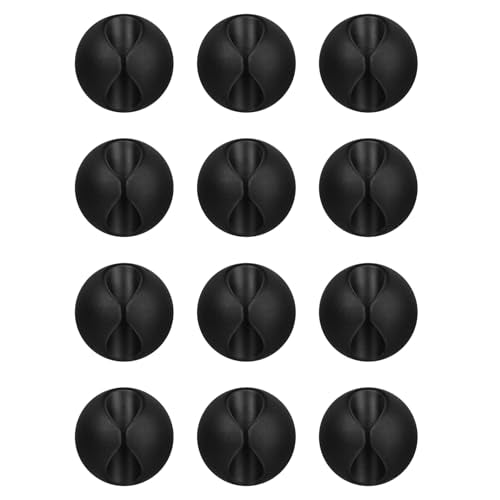 Flezoo Cord Holder Cable Holder, 12PCS Black Adhesive Cable Clips Cord Organizer Charger Holder Wire Management Keeper for Nightstand, Office, Desk or Mouse - color: Black