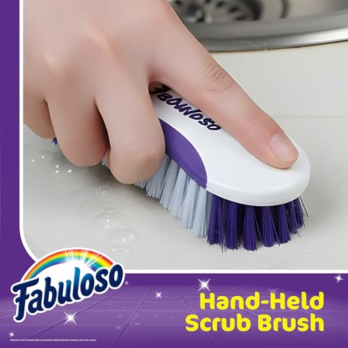 Fabuloso Cleaning Brush, Compact Hand Scrub Brush with Easy Grip Rubber Texture for Kitchen, Bathroom, Tile, Baseboards and Floors, Firm Bristles for Indoor Surface Cleaning, White & Purple, 6 Inch - size: Hand-Held Scrub Brush