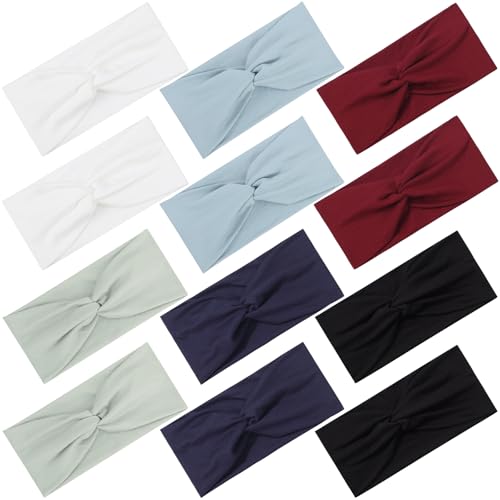 12 Pcs Stretchy Headbands for Women, Absorbed Sport Headband Soft Twist Knotted Hairbands for Daily Life Yoga Workout (Neutral Color 1) - color: Neutral color 1