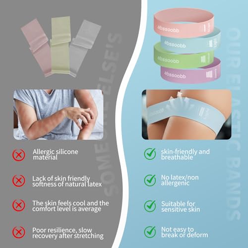 Silicone Resistance Bands, 4-Pack Exercise Loop Bands | Latex-free silicone, honeycomb non-slip grip, 10-40 lb levels, for glutes, legs, physical therapy, Pilates, home gym