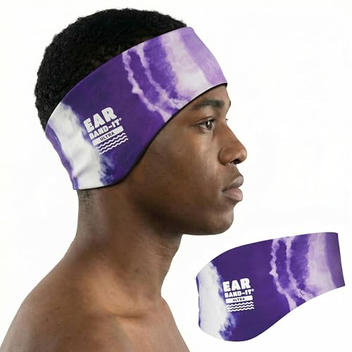 Earvolution Ear Band-It Ultra Swimming Headband for Kids and Adults - Invented by Ear, Nose, and Throat Physician - Custom Anti-Slip Grip Neoprene Maximizes Protection, 13 Color Options, 3 Sizes - color: Purple Tie Dye