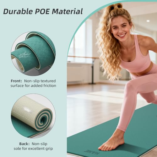 HAHE Wide Yoga Mat 72"x32"x0.4" Thick Pilates Mat with Carrying Strap | Exercise Mats for Home Workout, Wide Non-slip Exercise Mats, Double-Sided POE Fitness Mat for Yoga, Pilates & Travel - color: Cyan+Milk Coffee