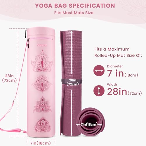 Gonex Yoga Mat Bag with Full-Zip Design, Fits Most Mats | 600D Oxford Fabric, Wet Pocket, Front Zip Pocket, Adjustable Strap, Fits Mats up to 26" - color: Pink