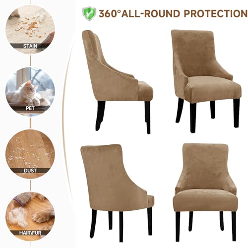 Velvet Wingback Dining Chair Cover Soft Stretch Accent Chair Cover Slipcover Thick Plush Wing Back Chairs Covers Furniture Protect Washable Chairs Protector Covers for Dining Room (Brown, 2) - color: Brown