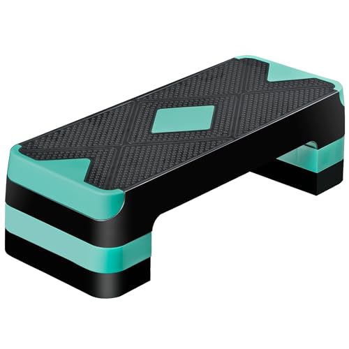 27'' Aerobics Stepper Workout Step Platform with 4 Risers 4"-6"-8" Height Adjustable, Non-Slip Fitness Exercise Workout Trainer for Cardio, Core, Strength Training,Home Gym - color: Green