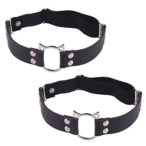 Adjustable Elastice 2 Rows Leather Leg Harness Garter Belt Punk Gothic Thigh Ring Garter - color: 2 Pcs Black Cat
