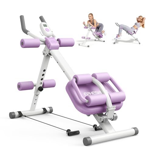 EPHESPORT Multifunctional Ab Machine, Crunch & Sit-Up Core Trainer, Adjustable Ab Trainer with Knee & Back Support, Foldable, Full Body Workout Equipment for Home Gym - color: Purple