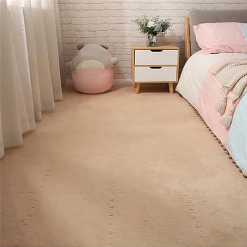 Thickened Soft Plush Foam Interlocking Floor Carpet Mat, 24 Pcs 12x12x0.4 Inch Fluffy Square Puzzle Foam Carpet Tiles with Edgings(Color:Apricot) - color: Apricot