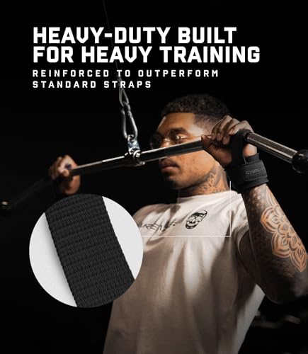 Gymreapers Weight Lifting Straps With Dowel - Wrist Straps for Weightlifting - Workout Deadlift Wrist Weights - Reinforced Stitching & Padded Fit Gym Accessories for Strength & Gym Hand Grip - color: Black/Black