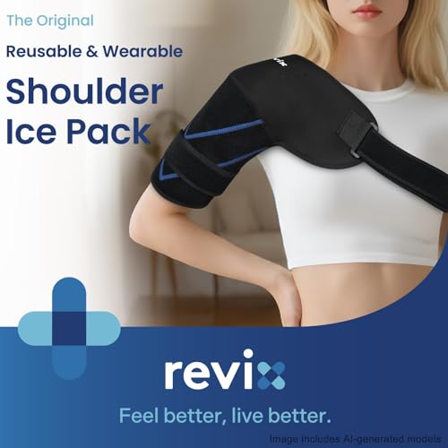 REVIX Shoulder Ice Pack Wrap & Brace for Rotator Cuff & Arm | Reusable Gel Shoulder Brace for Surgery Recovery, Rotator Cuff & Muscle Relief, for Men & Women - size: Medium, style: Black, 1 Gel Pack+1 Shoulder Brace