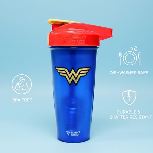 PerfectShaker ACTIV DC Comics & Justice League Series Protein Shaker | Leak-Proof, BPA-Free, Shatter-Resistant | ActionRod Mixing Technology for Smooth Blends | Gym & Sports - Wonder Woman - 828ml - color: Wonder Woman