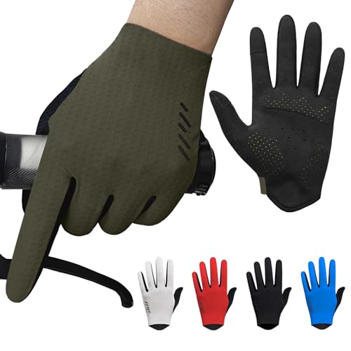VXW Bike Gloves for Men Women Cycling - with Reflective Strips &Anti-Slip Shock-Absorbing Pad for Bicycle/Mountain Bike/Workout/MTB/Gym - color: Olive Green, size: Large