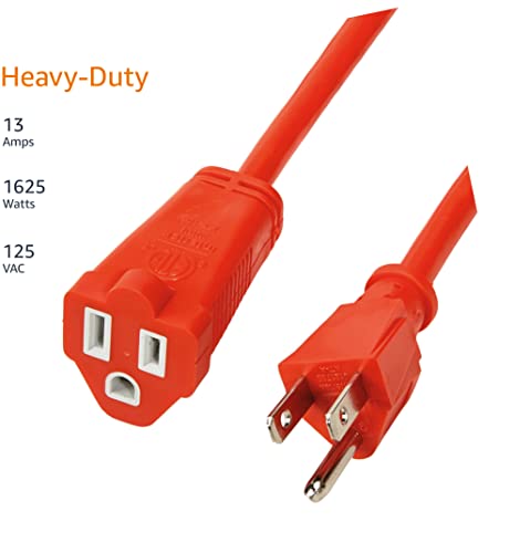 Amazon Basics 50-Foot 3-Prong Indoor/Outdoor Extension Cord, Heavy-Duty, 13 Amps, 1625 Watts, 125 VAC, Orange - color: Orange, size: 50 ft