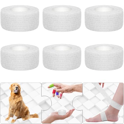 6 Pack 1 Inches Self Adhesive Bandage Wrap Breathable Cohesive Bandage Elastic Tape for Pets, Athletic, Sports, Wrist, Knee, Ankle(5 Yards Per Roll, White) - color: White, size: 1 Inch