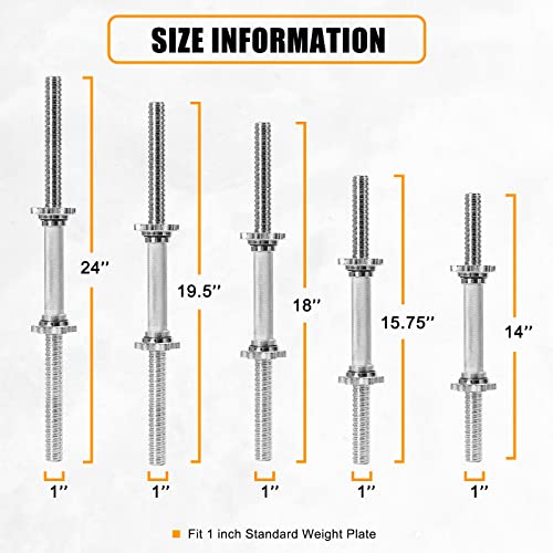 Threaded Dumbbell Rubber/Chrome Handles 1 Inch Pair, Adjustable Dumbbell Bar Handles, Fits Standard Weight Plates with 1” Diameter, for Gym Workouts, Exercise, Weightlifting, Sold in Pair - color: Chrome Handgrips, size: 19.5 Inch