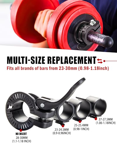Narrow Barbell Clips 2.5cm Width for Olympic Bars, 0.9-1.18inch Adjustable Weight Clamps, Quick Release Locking Collars for Weightlifting - color: Black