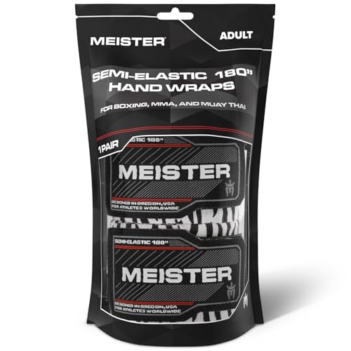Meister Adult 180" Semi-Elastic Hand Wraps for MMA & Boxing (Pair) - color: Zebra Stripes