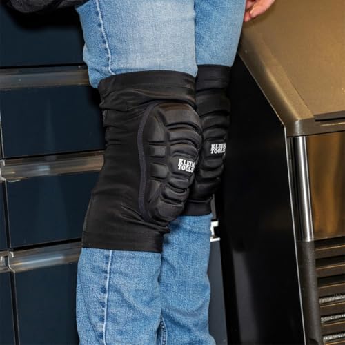 Klein Tools 60492 Knee Pads, Lightweight Padded Knee Sleeves, Breathable Mesh Back, Elastic Cuff with Slip-Resistant Silicone, Black, M/L - size: M/L