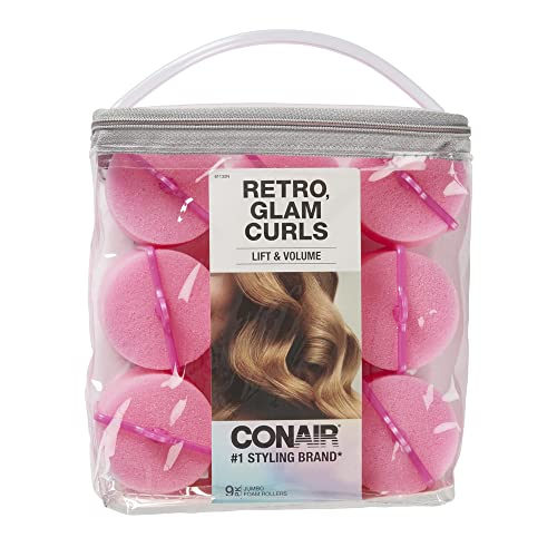 Conair Foam Hair Rollers for Big Volume, Lift and Curl, Foam Rollers, Hair Curlers in Large Size, Pink, 9 Pack with Storage Bag - color: Pink