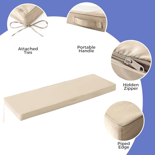 IPYNBAP Outdoor Bench Cushions for Outdoor Furniture, 45x18x3 Inch, Waterproof Bench Pillow, Fade Resistant Long Bench Seat Pads for Garden, Indoor, Porch Swing, Beige - color: Beige, size: 45×18×3 Inch