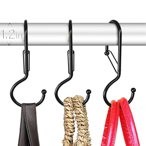 6 Purse Hanger for Closet. Tote Hanger. S-Shaped Hooks S Hooks Twist Design. Anti Drop S-Shaped Hook for Hanging Handbags with Safety Buckle to Prevent Falls. Heavy Duty. (Black, Twisted) - color: Black, size: Twisted