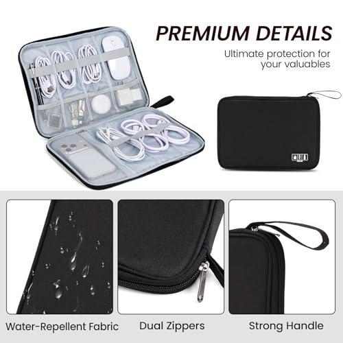 Electronic Organizer Travel Case, Slim Cable Accessories Pouch, Single Layer Tech Pouch & Cord Storage Bag for Chargers, Power Bank, SD Cards - Minimalist Travel Essentials - color: black, size: L