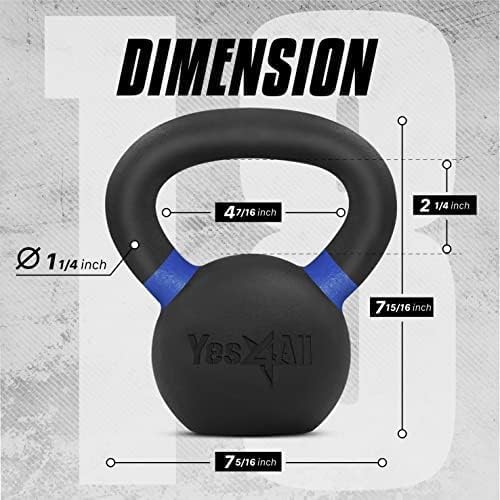 Yes4All Powder Coated Kettlebell, Cast Iron Core Kettlebells with Non-Slip Handle & Flat Bottom for Conditioning, Heavy Duty for Strength Training, 9lb to 71lb - Single & Pair - color: Dark Blue, style: B. Pair