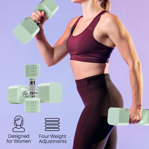 20LBS Adjustable Dumbbell Set, 4 in 1 Free Weights Dumbbells Set for,4lb 6lb 8lb 10lb, with Metal Non Slip Handle，Quick Change，Home Gym Strength Training Equipment for Men and Women - color: light green