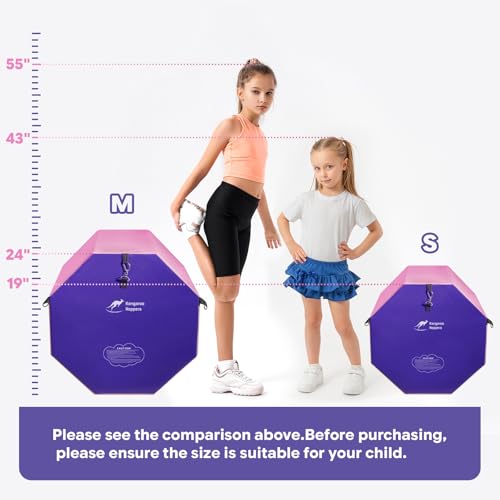 Kangaroo Hoppers Gymnastics Octagon Tumble Mat for Kids Ages 3-12 | Backbend & Handspring Trainer with High-Density Foam, 3 Carry Handles, PVC Material Cover — Home Gym, 2 Sizes - color: Purple / Pink, size: S: 19"x23"