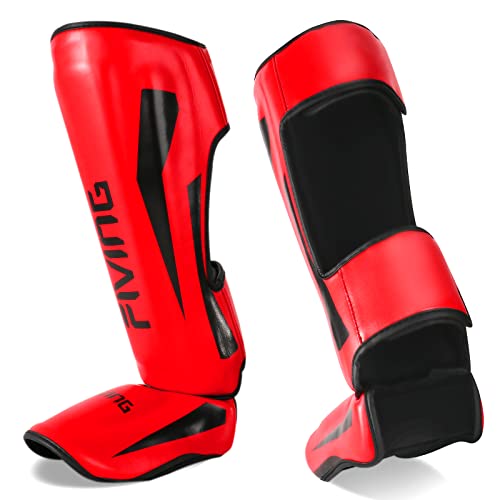 MMA Martial Arts Shin Guards – Padded, Adjustable Muay Thai Leg Guards with Instep Protection for Kickboxing/MMA Training and Sparring – Professional MMA Equipment - color: Red, size: Small