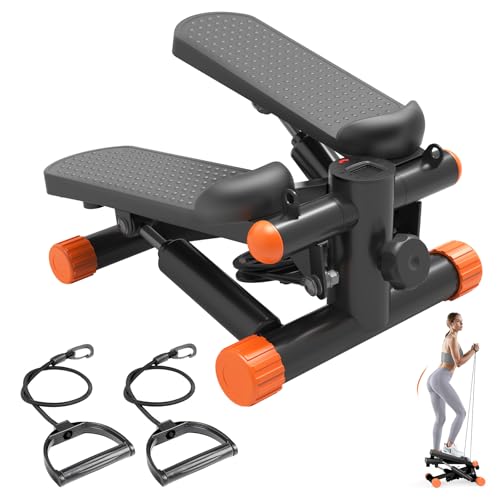Sweetcrispy Mini Stair Steppers with Resistance Bands for Exercise at Home, Portable Exercise Twist Stepper Machine for Full Body Workout, 300LBS Capacity - color: Orange