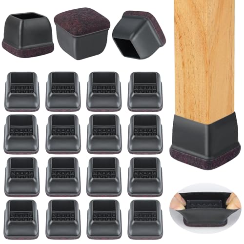 16-Pcs Square Silicone Chair Leg Floor Protectors, Thick & Durable | Protect Hardwood Floors from Scratches & Noise, Fit Dining Table & Bar Stool Legs (Fits 1-1/10" to 1-3/10") - size: L - 16 Pcs - Black